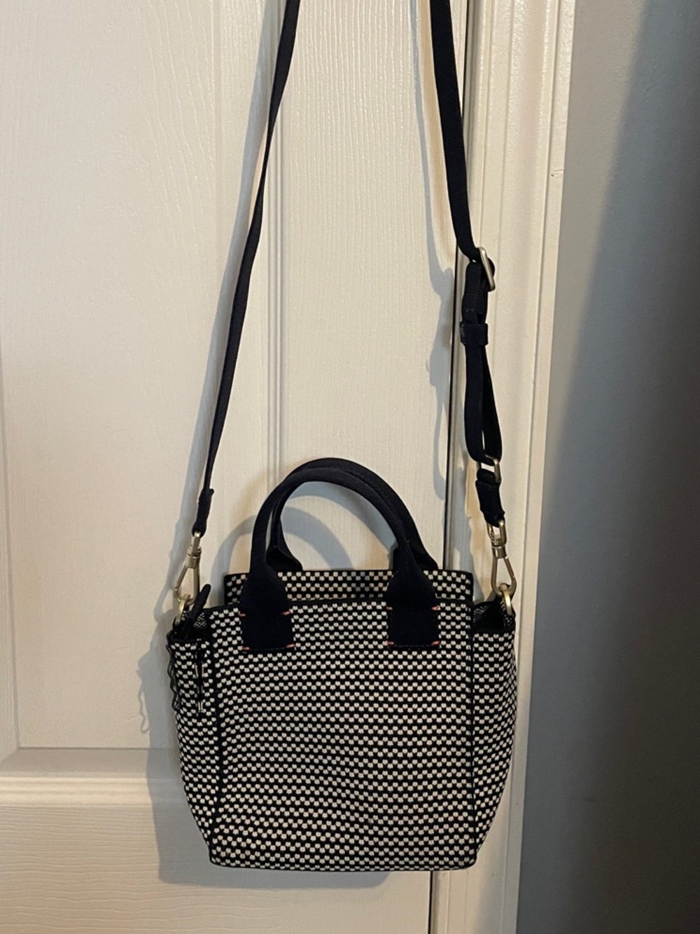 Rothy's Navy and White Woven Crossbody Mini Tote